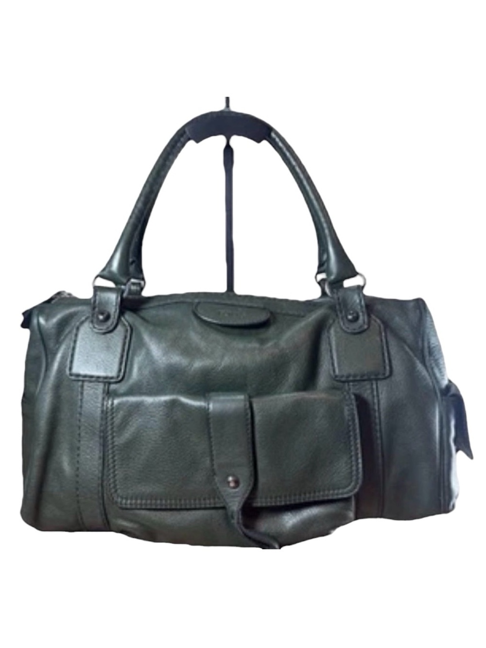 TOD’S Dark Green Pebbled Leather Bensenville Large Top Handle Tote Bag Auth